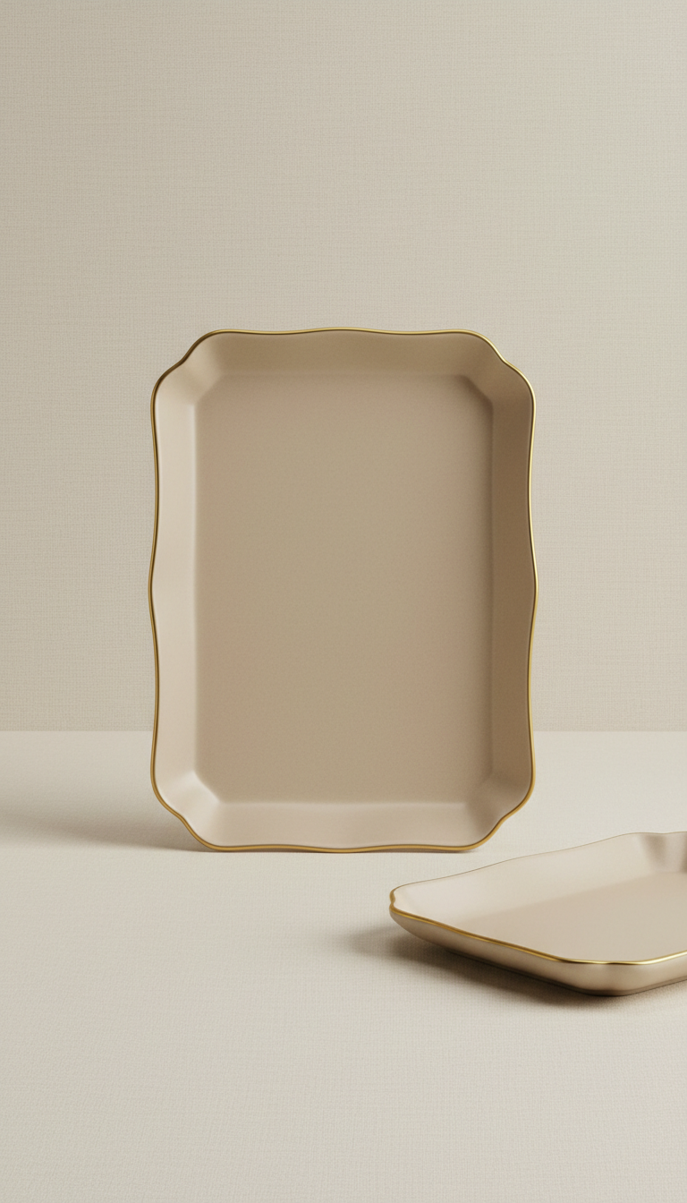 Porcelain Serving Tray With Gold Edge